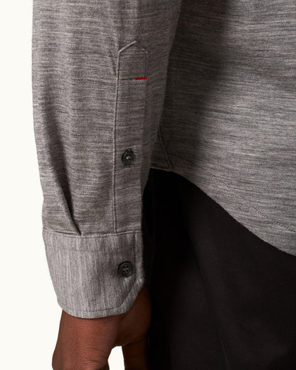 Giles Merino - Grey Melange Tailored Fit Classic Collar Merino Shirt Detail 2