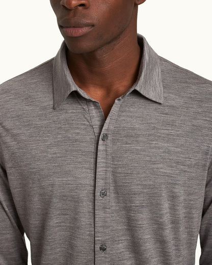 Giles Merino - Grey Melange Tailored Fit Classic Collar Merino Shirt Detail