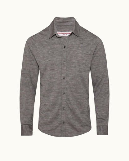 Giles Merino - Grey Melange Tailored Fit Classic Collar Merino Shirt Front