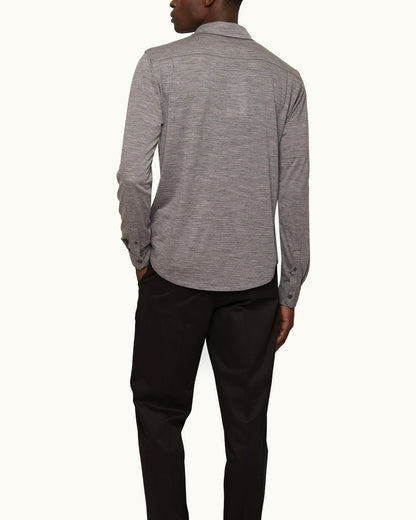 Giles Merino - Grey Melange Tailored Fit Classic Collar Merino Shirt Model Back
