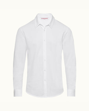Giles Pique - Mens White Classic Collar Cotton Pique Shirt Front View