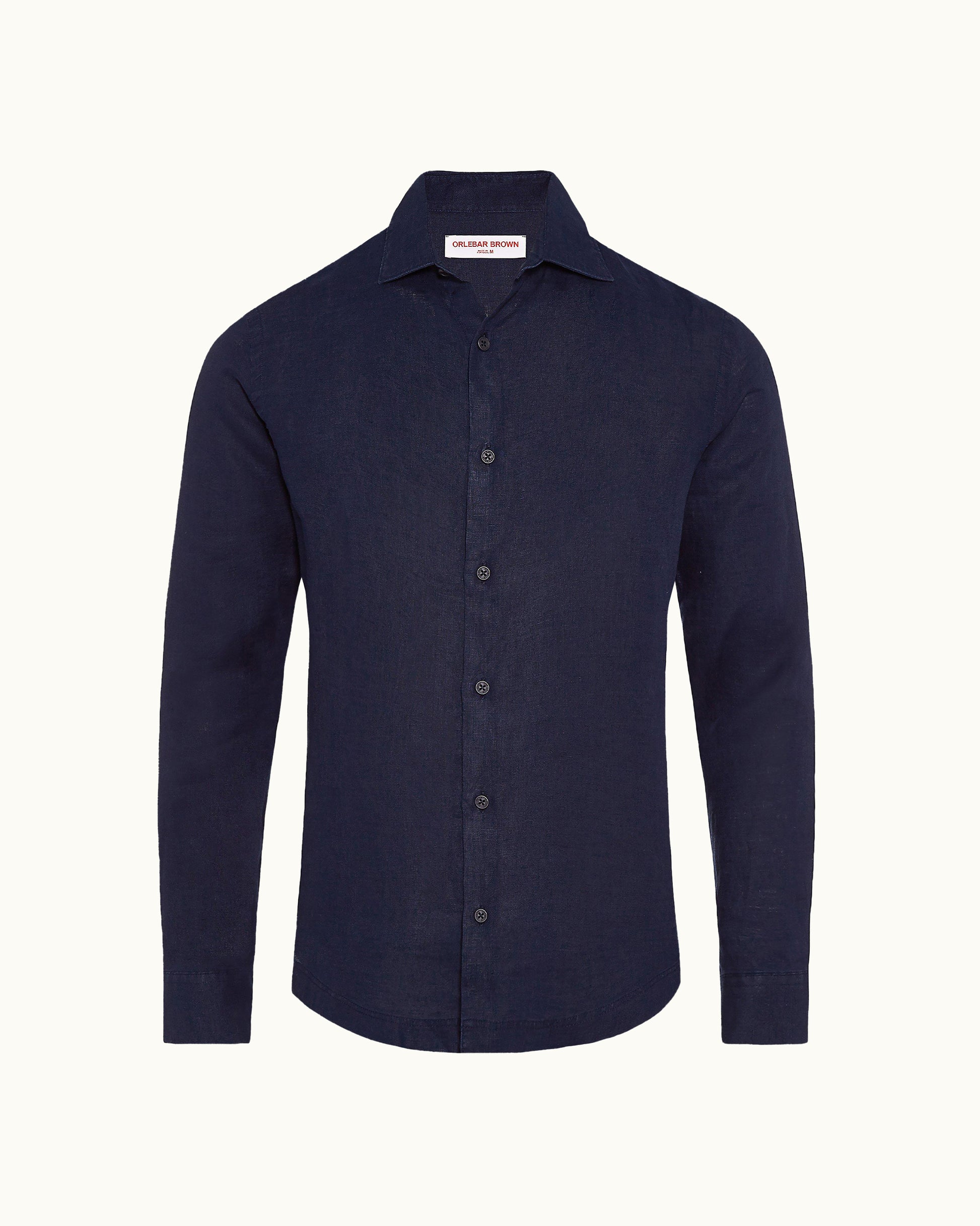 Camisa de lino con cuello Cutaway y corte entallado en Navy