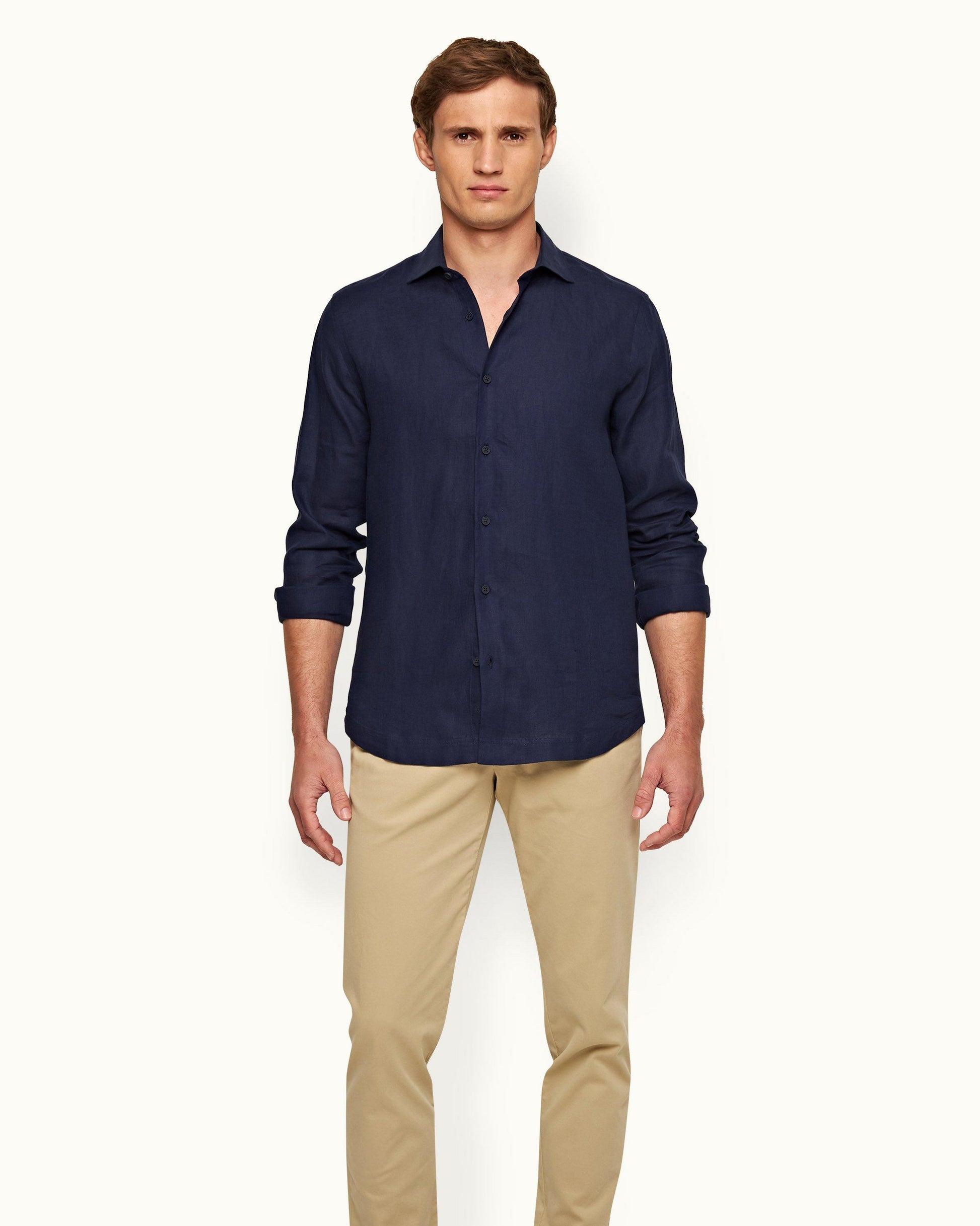 Orlebar Brown - Giles Linen Shirt - Mens - Navy - M Orlebar Brown - Giles Linen Shirt - Mens - Navy - M
