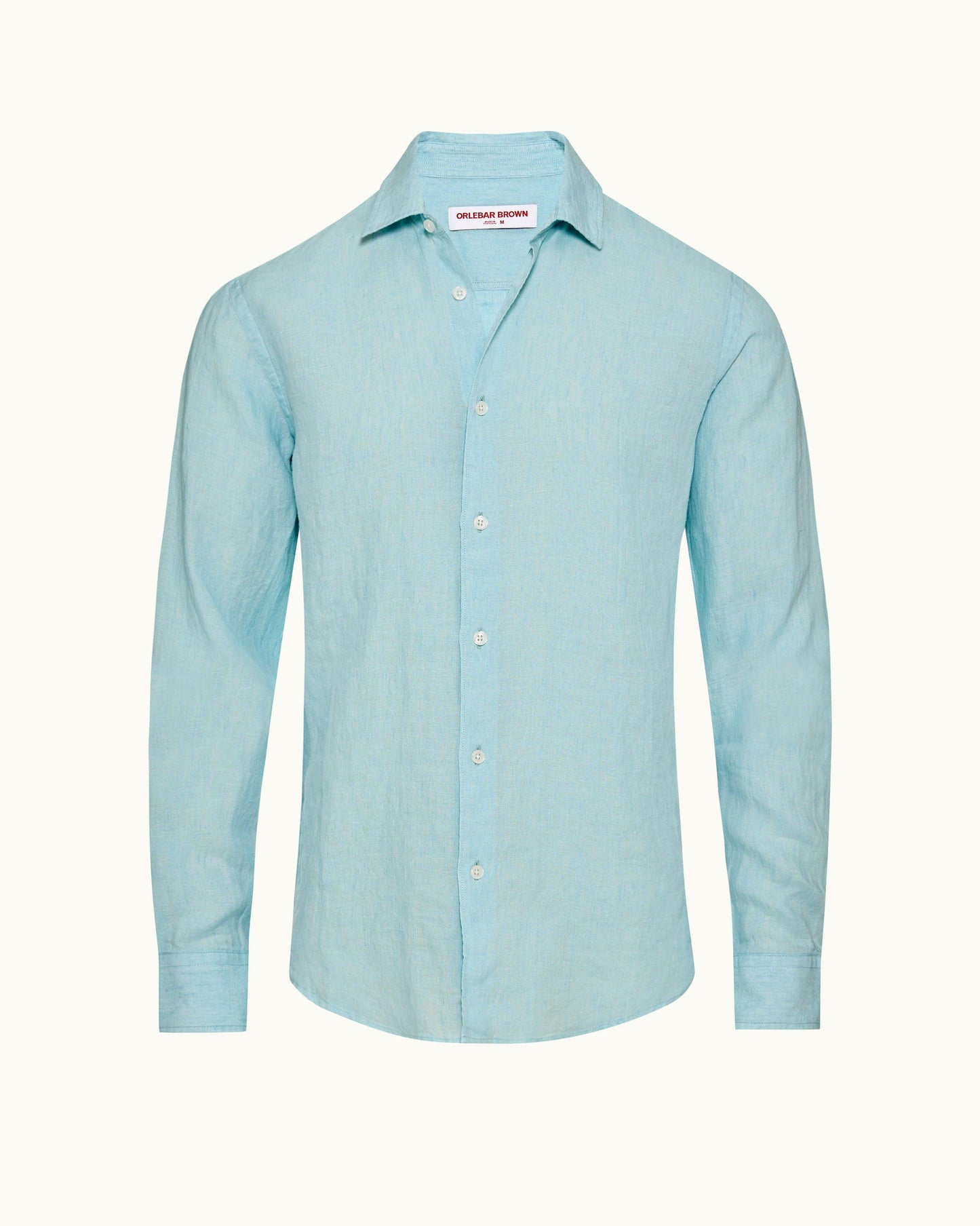 Giles - Tailored Fit Classic Collar Linen Shirt Woven In Italy in Light Sky Pool colour Front
