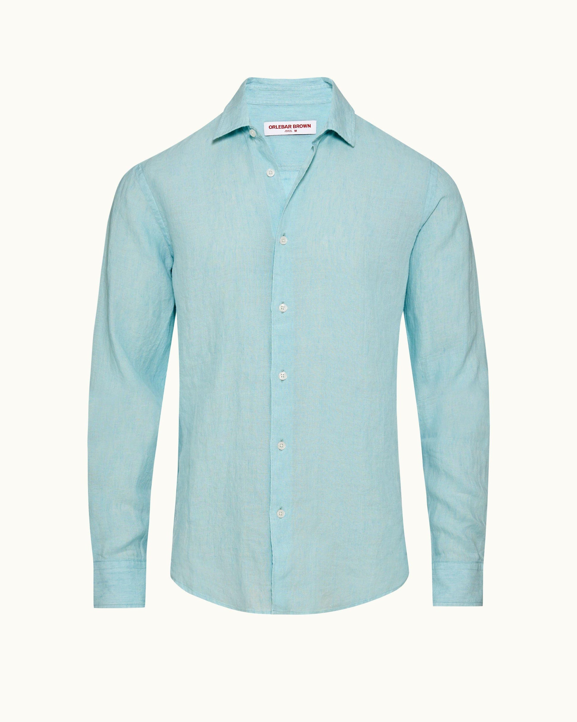 Giles - Tailored Fit Classic Collar Linen Shirt Woven In Italy in Light Sky Pool colour Front