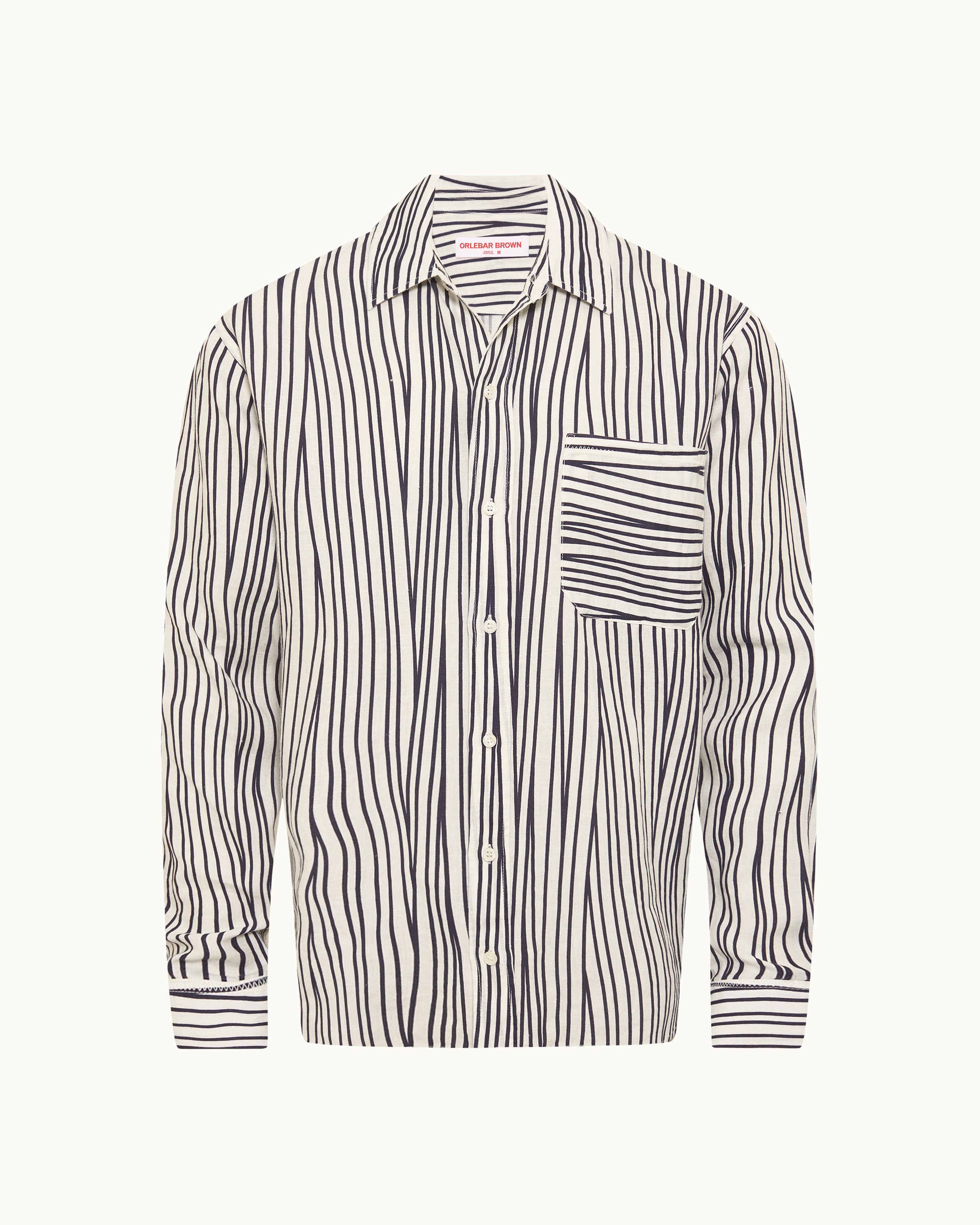 Mens White Crossover Stripe Linen Shirt | Orlebar Brown – ORLEBAR