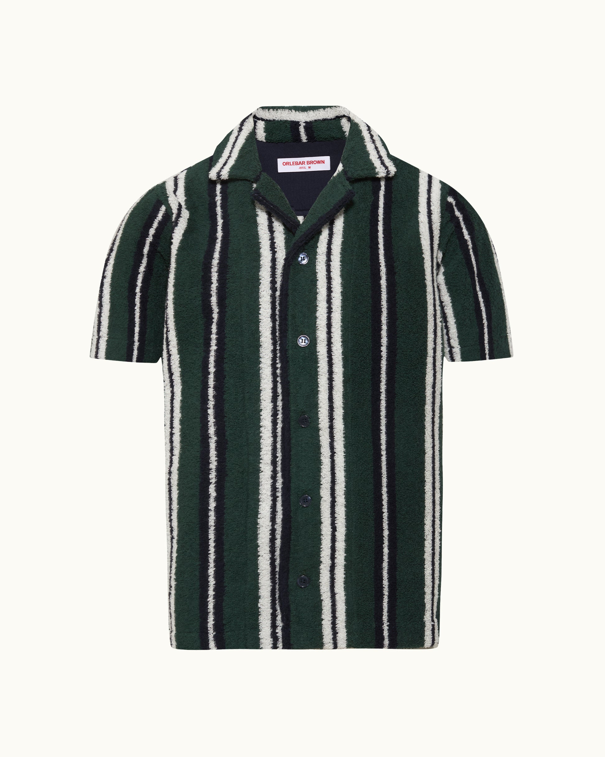 Green and white striped shirt on a white background