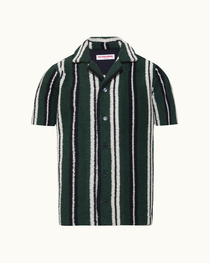 Green and white striped shirt on a white background