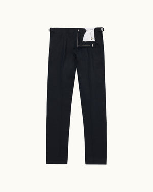 Griffon Lino - Tailored Fit Smart Italian Linen Trousers in Night Iris Front View