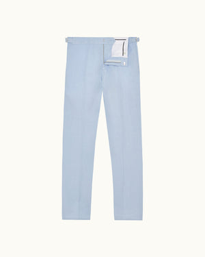Griffon Lino - Tailored Fit Smart Italian Linen Trousers in Springwater Blue Front View
