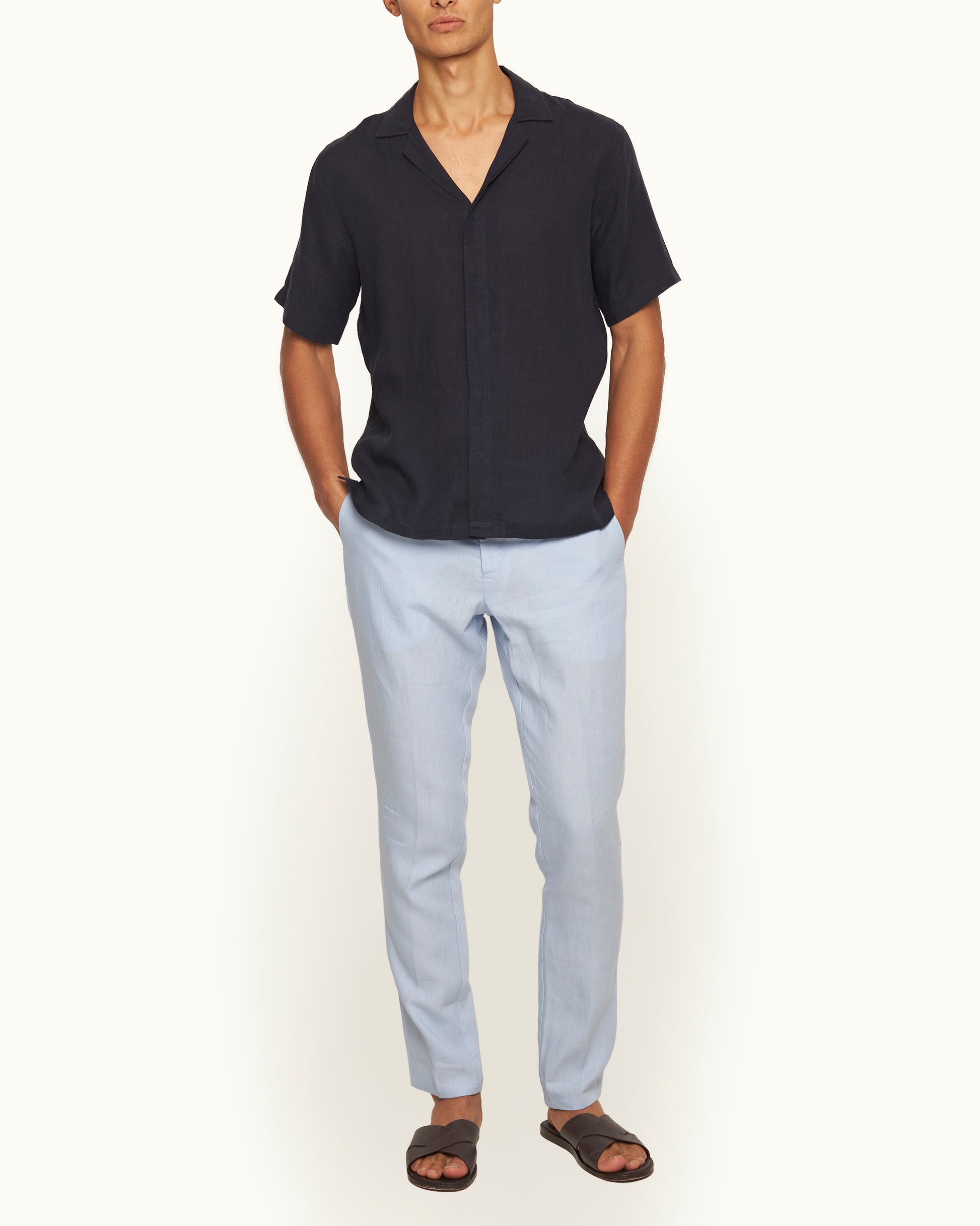 Orlebar Brown Griffon Linen Men Trousers - Springwater Blue Orlebar Brown Griffon Linen Men Trousers - Springwater Blue