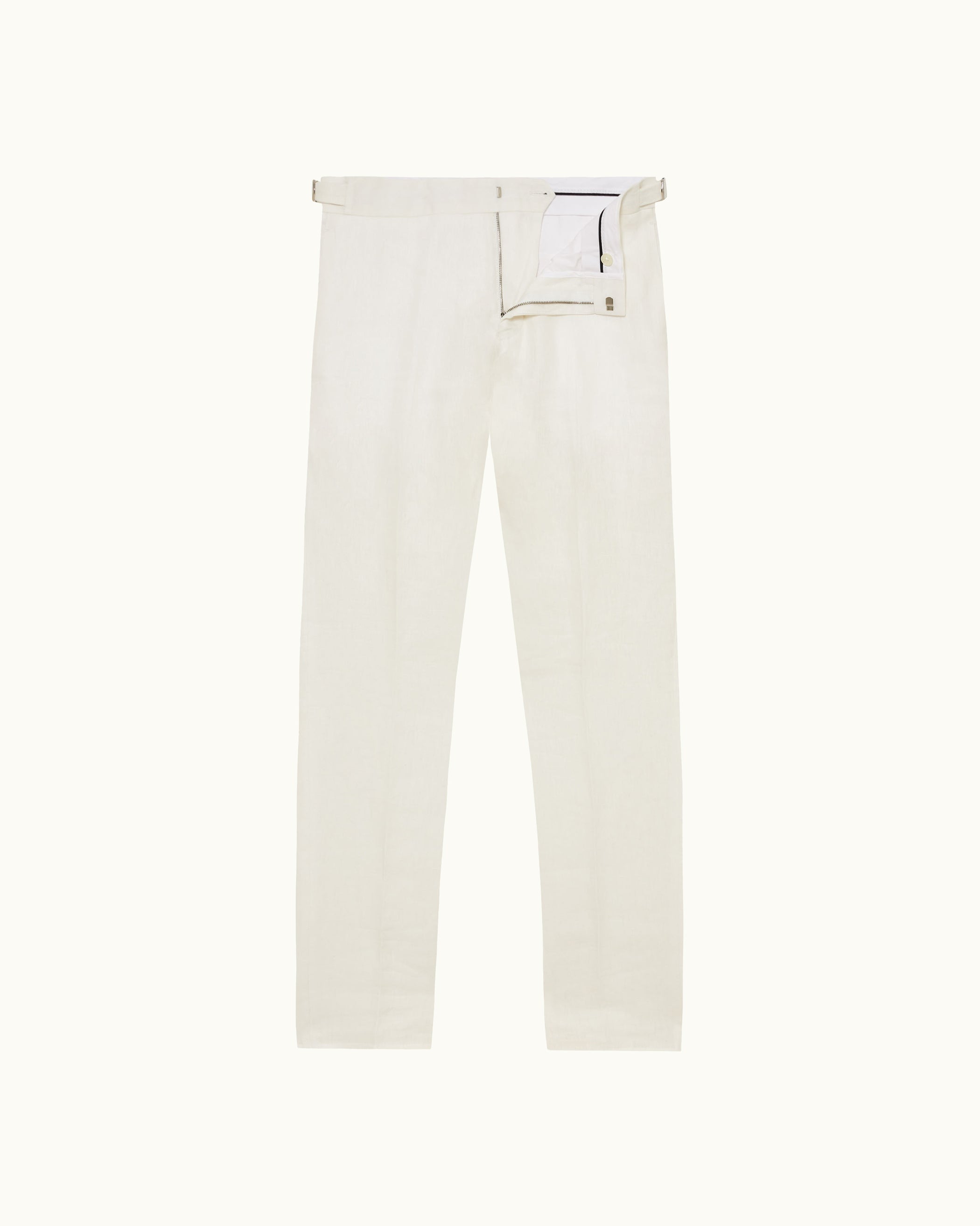 Griffon Lino - Tailored Fit Smart Italian Linen Trousers in White Sand Front View