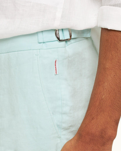 Griffon Linen - Mens Clear Sky Tailored Fit Washed Linen Trousers Detail View