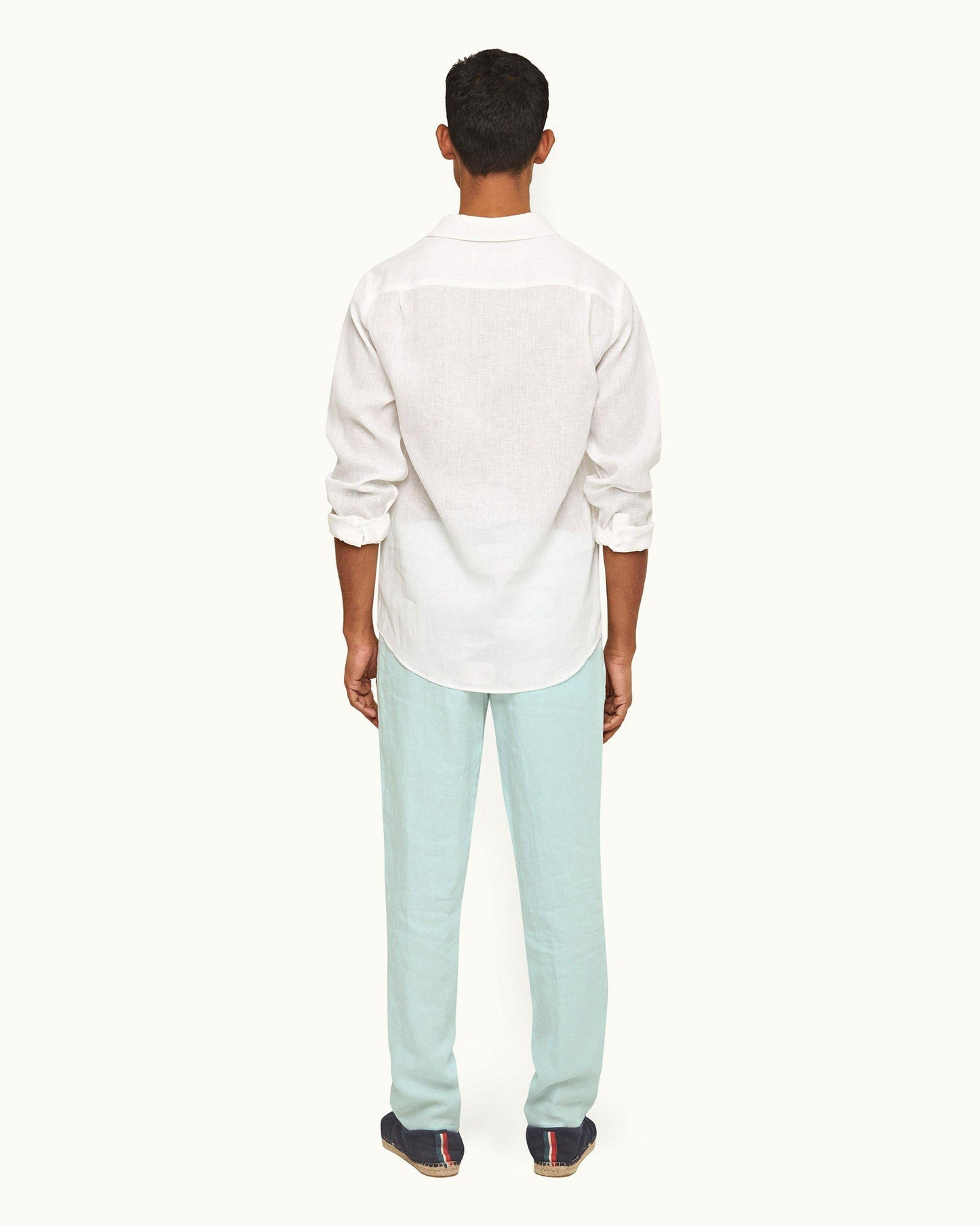 Griffon Linen - Mens Clear Sky Tailored Fit Washed Linen Trousers Back Model View