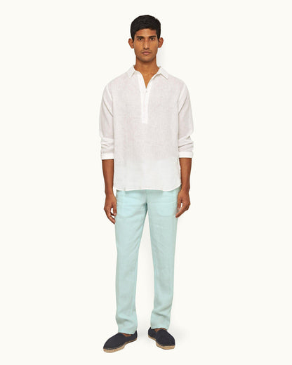 Griffon Linen - Mens Clear Sky Tailored Fit Washed Linen Trousers Front Model View