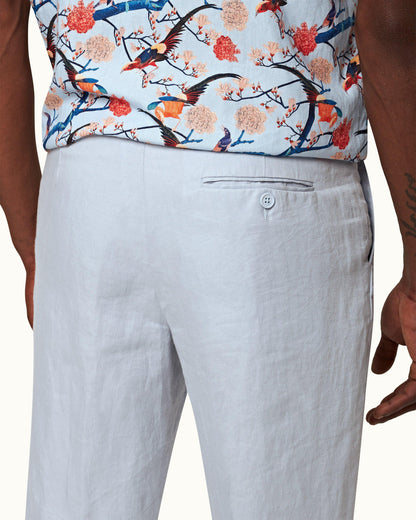 Griffon Linen - Mens Light Island Sky Tailored Fit Linen Trousers Detail 1 View