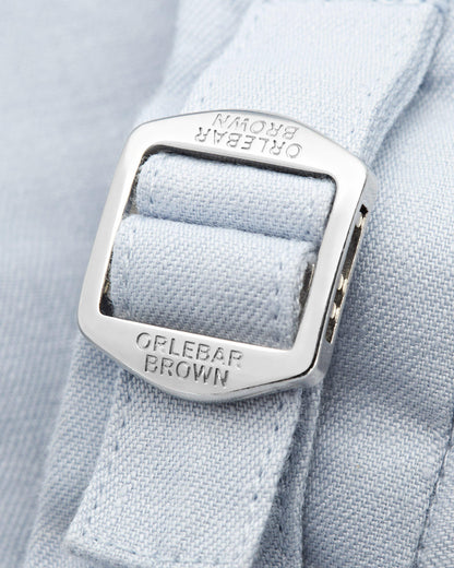 Griffon Linen - Mens Light Island Sky Tailored Fit Linen Trousers Buckle Detail View