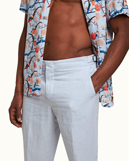 Griffon Linen - Mens Light Island Sky Tailored Fit Linen Trousers Detail View