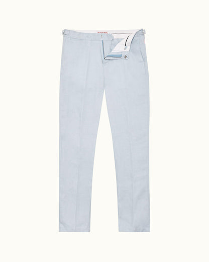 Griffon Linen - Mens Light Island Sky Tailored Fit Linen Trousers Front View