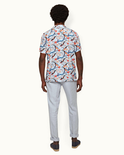 Griffon Linen - Mens Light Island Sky Tailored Fit Linen Trousers Back Model View