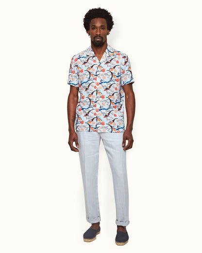 Griffon Linen - Mens Light Island Sky Tailored Fit Linen Trousers Front Model View