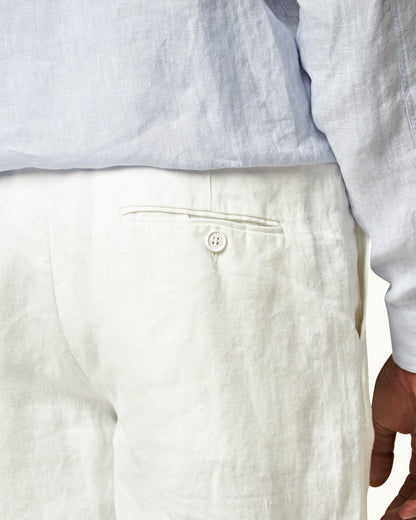 Griffon Linen - Mens Tailored Fit Washed Linen Trousers In White Detail 1 View