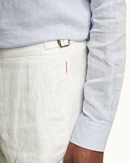 Griffon Linen - Mens Tailored Fit Washed Linen Trousers In White Detail View