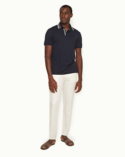 Griffon Linen - Mens Tailored Fit Washed Linen Trousers In White Front Model View