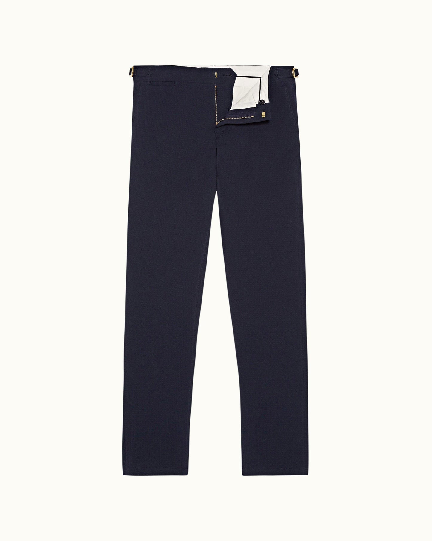 Griffon Seersucker - Mens Navy Tailored Fit Seersucker Trousers Front View