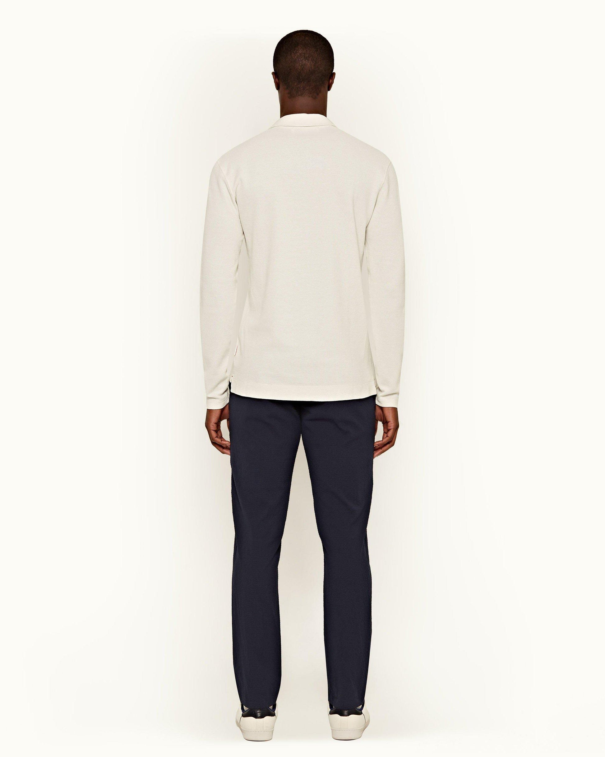 Griffon Seersucker - Mens Navy Tailored Fit Seersucker Trousers Back Model View