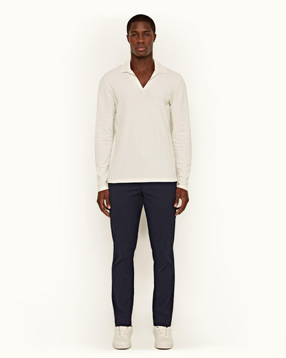 Griffon Seersucker - Mens Navy Tailored Fit Seersucker Trousers Front Model View