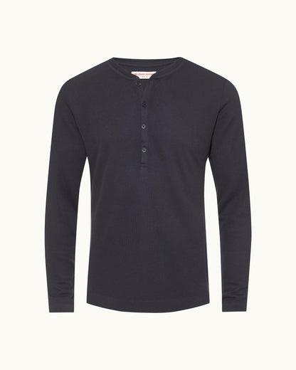 Harrison Cashmere - Mens Classic Fit Long-Sleeve Modal-Cashmere T-Shirt In Night Iris Blue Front View