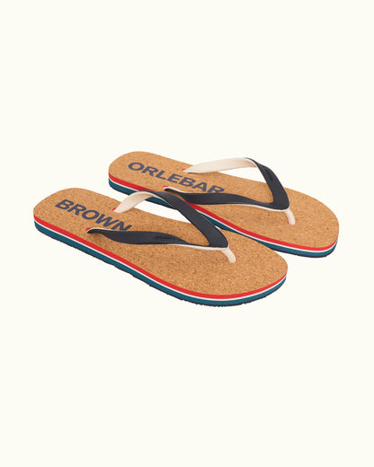 Haston Cork - Navy/White Sand O.B Stripe Cork Flip Flops Front