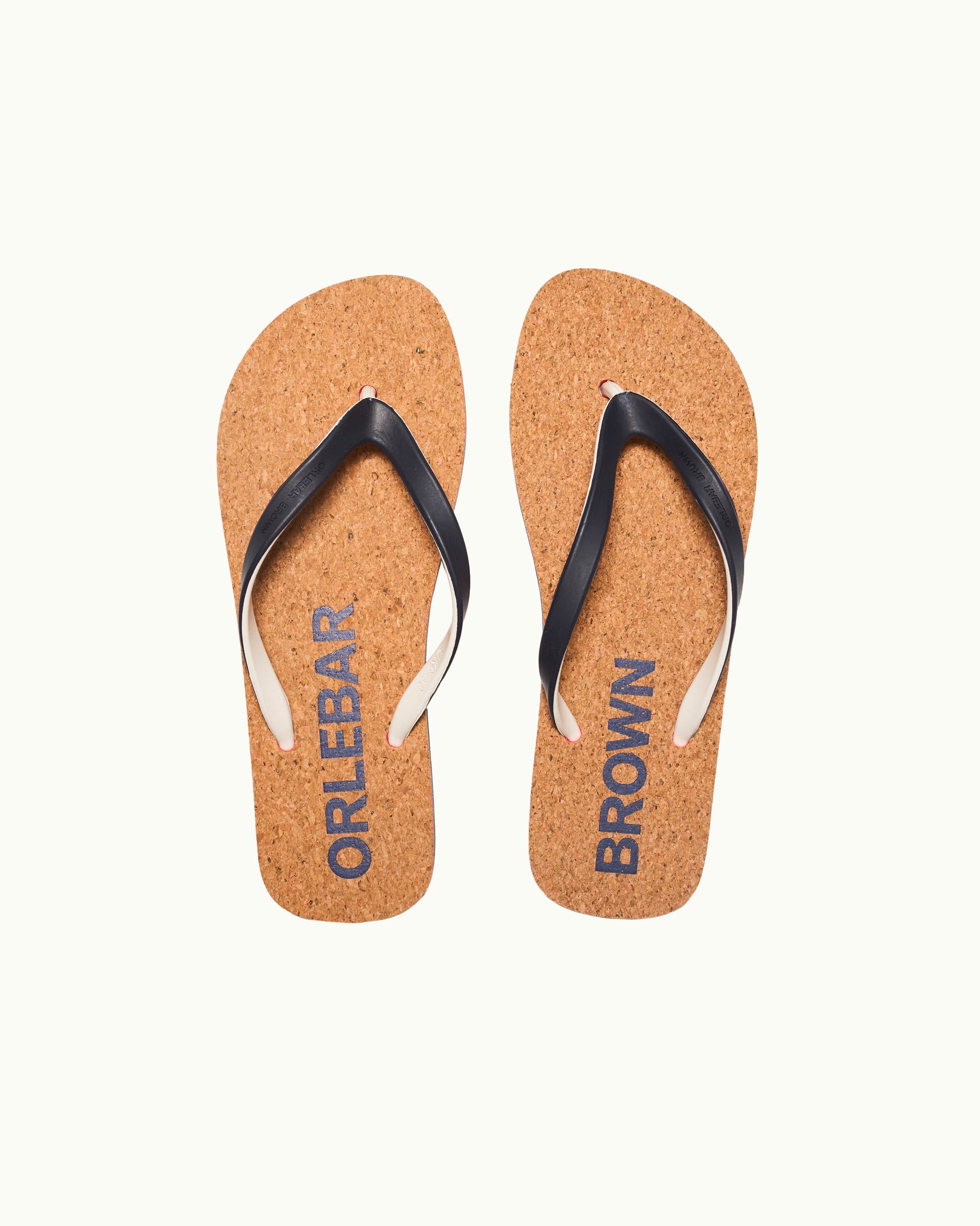 Haston Cork - Navy/White Sand O.B Stripe Cork Flip Flops Overhead