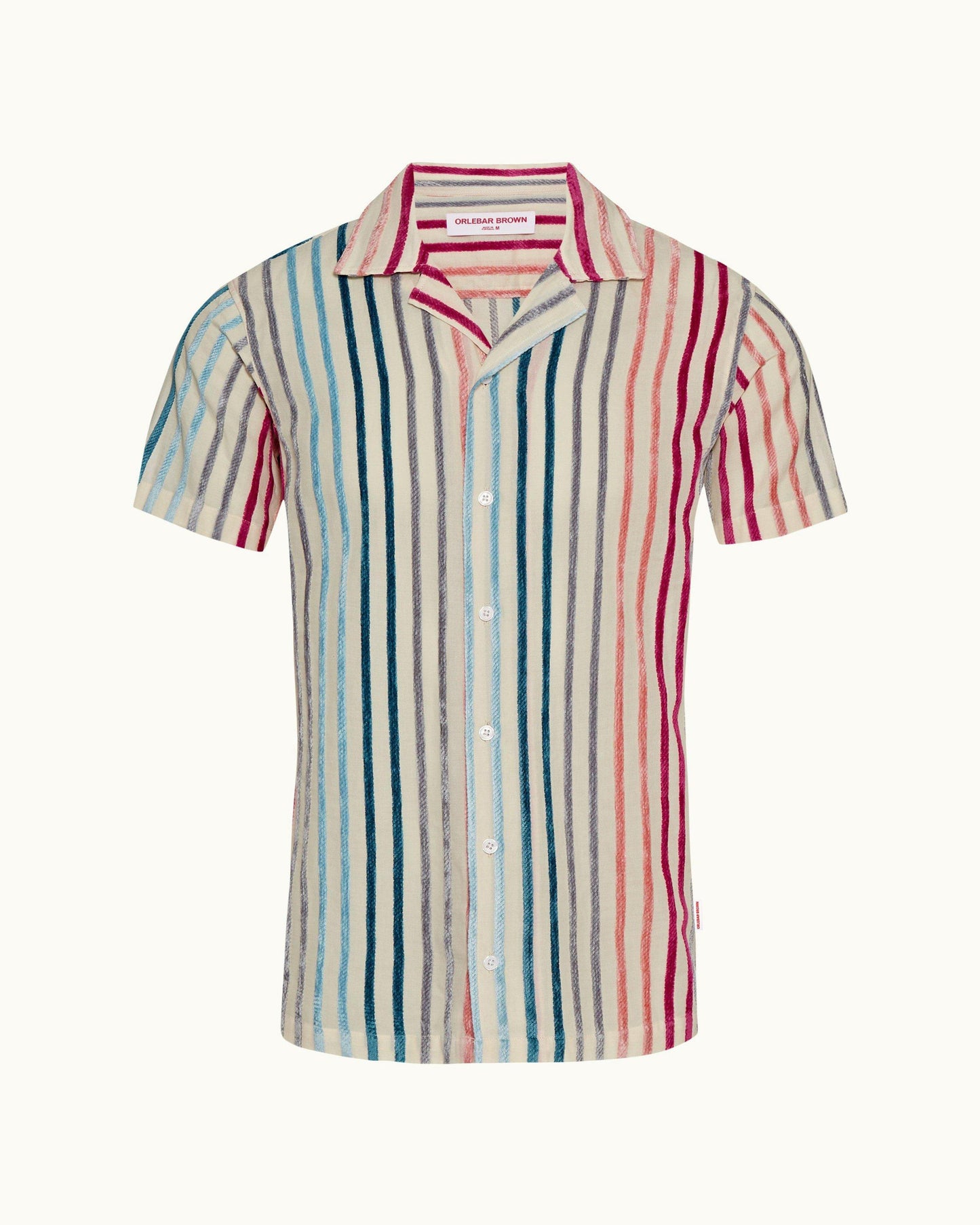 Hibbert Stripe - Mens Multi Chenille Stripe Capri Collar Short-Sleeve Shirt Front View