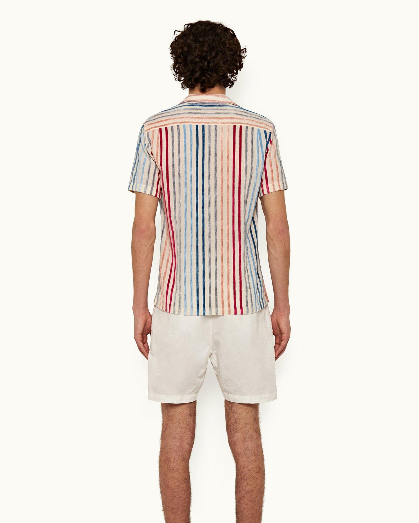 Hibbert Stripe - Mens Multi Chenille Stripe Capri Collar Short-Sleeve Shirt Back Model View