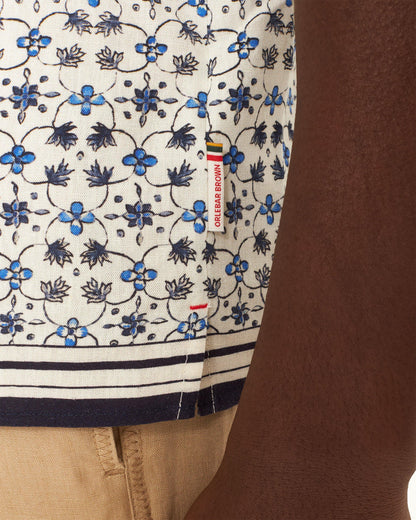 Hibbert - Mens Fiore Print Classic Fit Capri Collar Shirt In Cashew Colour Detail 1 View