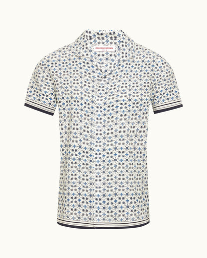 Hibbert - Mens Fiore Print Classic Fit Capri Collar Shirt In Cashew Colour Front View