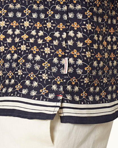 Hibbert - Mens Fiore Print Classic Fit Capri Collar Shirt In Night Iris Blue Detail 1 View