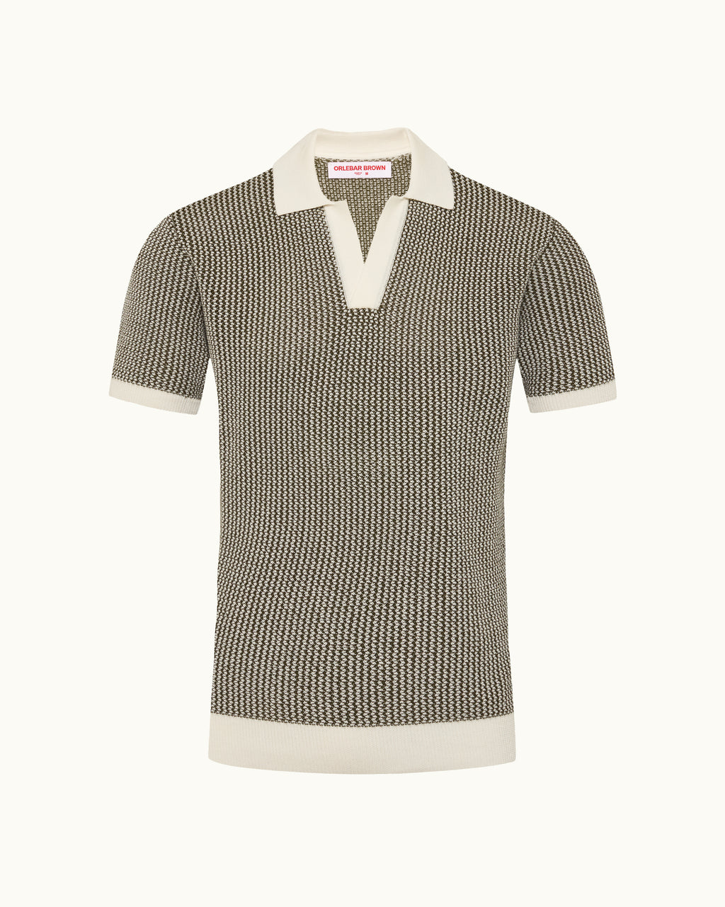 Textured polo shirt with white collar and trim on a white background