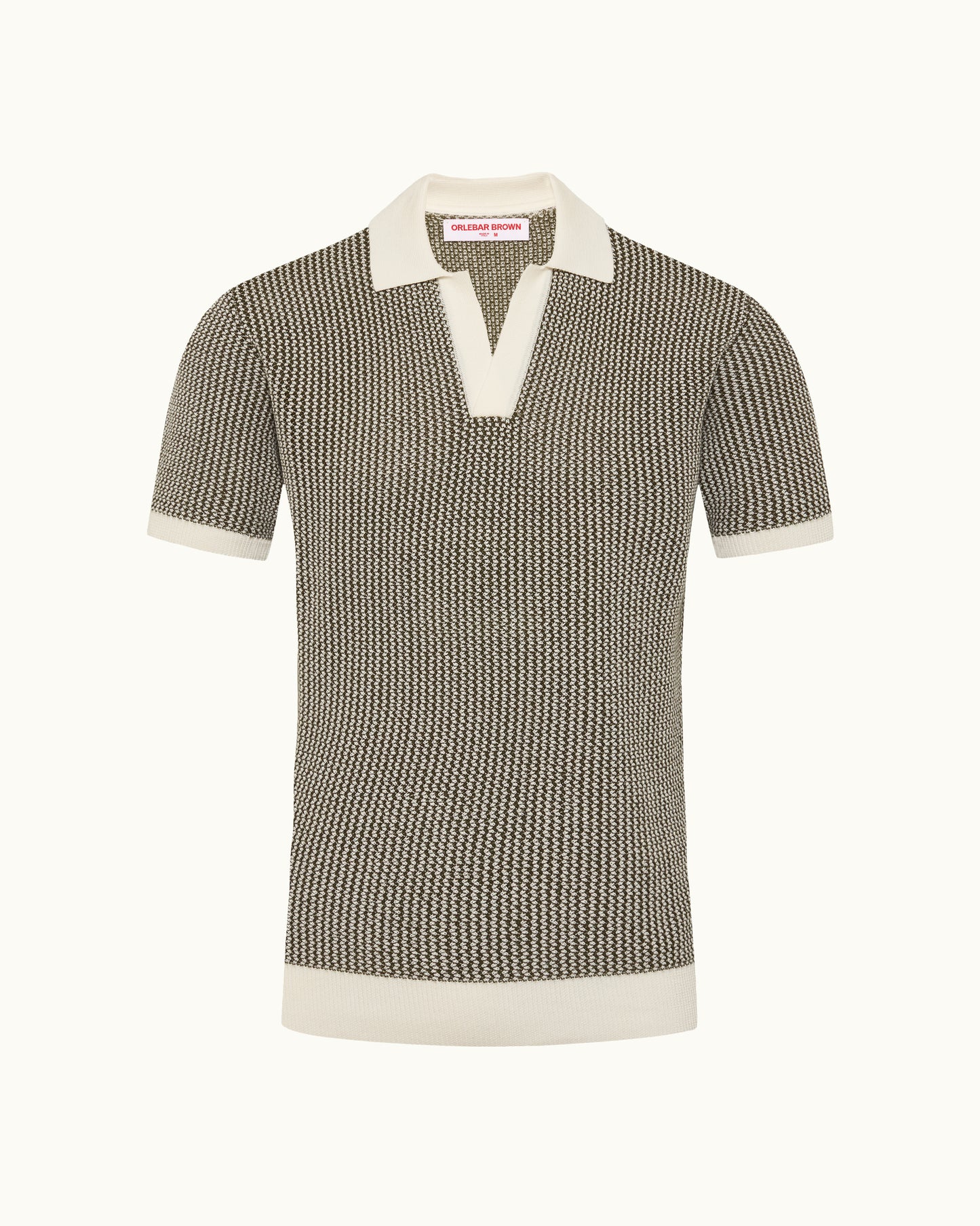 Textured polo shirt with white collar and trim on a white background