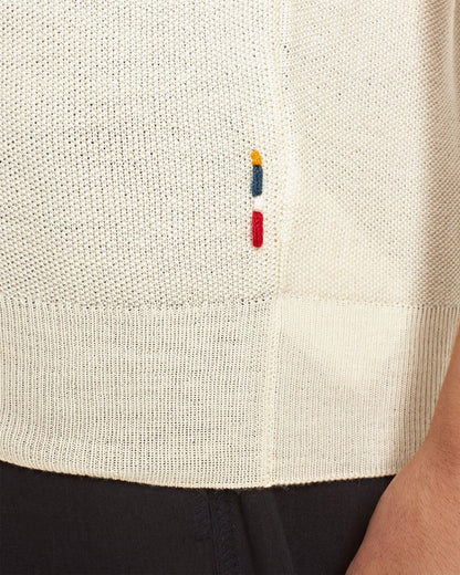 Horton - Mens Tailored Fit Chevron Tipping Merino Polo Shirt In White Sand/Night Iris Blue Detail 1 View