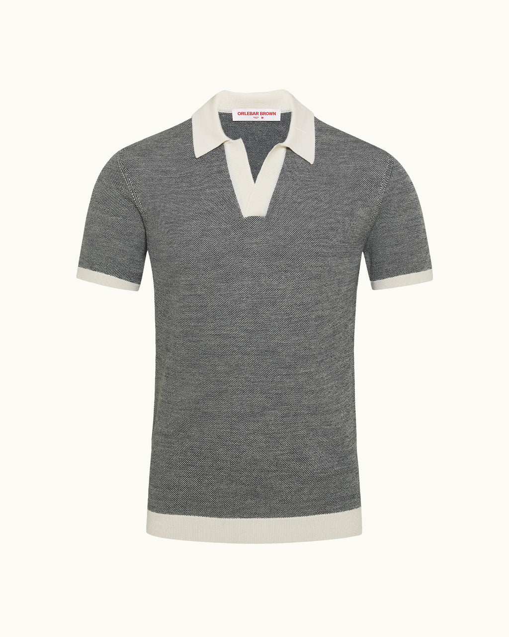 Horton Merino - Tailored Fit Merino Knit Polo Shirt in Tonic Blue/White Sand Front View