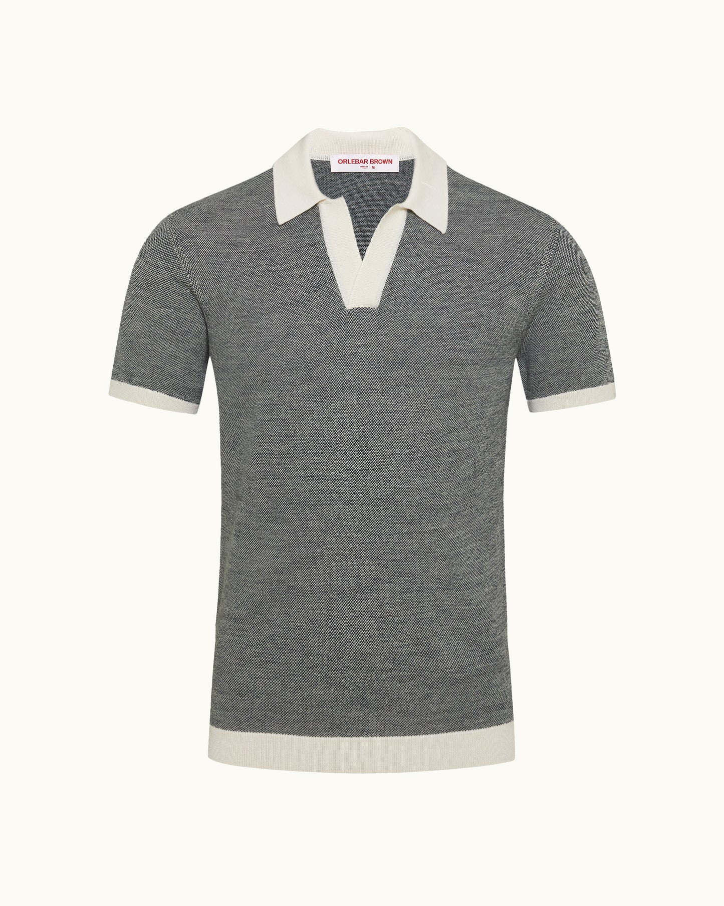 Horton Merino - Tailored Fit Merino Knit Polo Shirt in Tonic Blue/White Sand Front View
