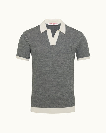 Horton Merino - Tailored Fit Merino Knit Polo Shirt in Tonic Blue/White Sand Front View