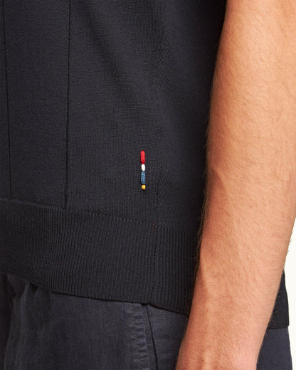 Horton Cotton Silk - Mens Night Iris Tailored Fit Silk-Cotton Polo Shirt Detail 1 View