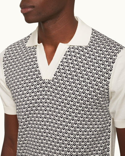 Horton - Night Iris/White Sand Jacquard Tailored Fit Knit Polo Shirt Detail