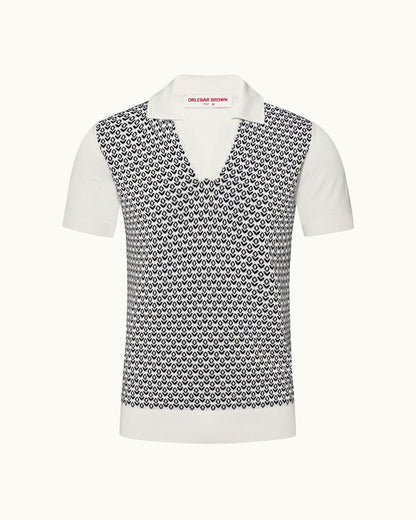 Horton - Night Iris/White Sand Jacquard Tailored Fit Knit Polo Shirt Front