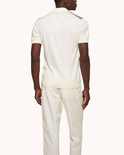 Horton - Night Iris/White Sand Jacquard Tailored Fit Knit Polo Shirt Model Back