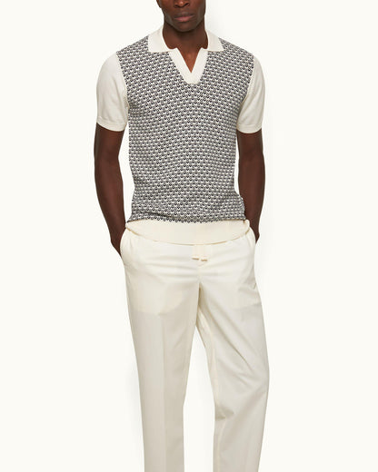 Horton - Night Iris/White Sand Jacquard Tailored Fit Knit Polo Shirt Model Front
